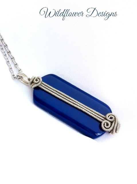necklace agate blue rect wire